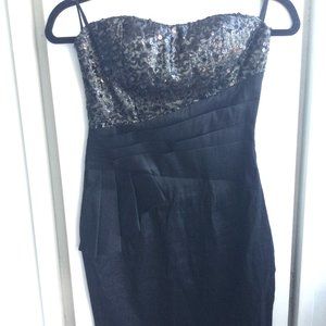 Strapless black mini dress with sequin top